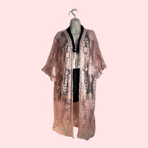 Sexy Sheer Lace Crochet Cover-Up Rose Pink, No Closure Size L/XL